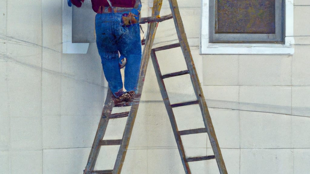 Man climbing ladder on Lisbon, North Dakota home to replace roof