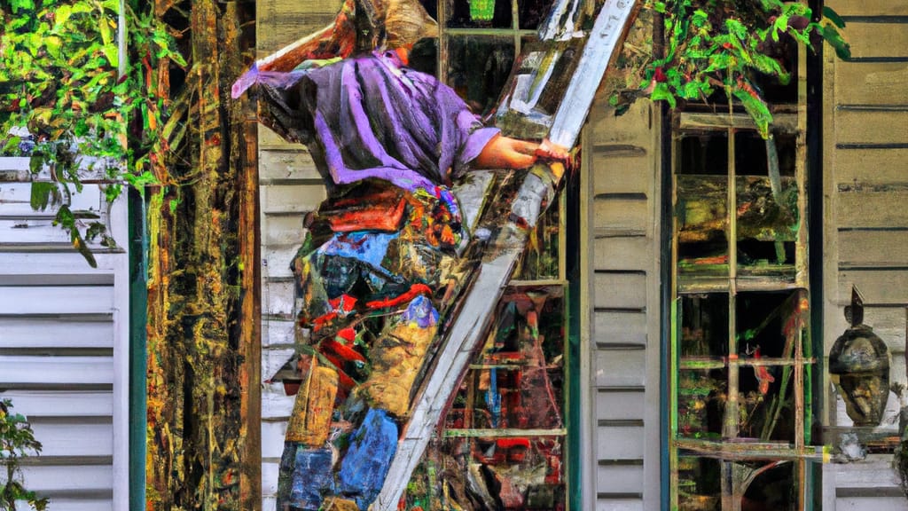 Man climbing ladder on Lithia Springs, Georgia home to replace roof