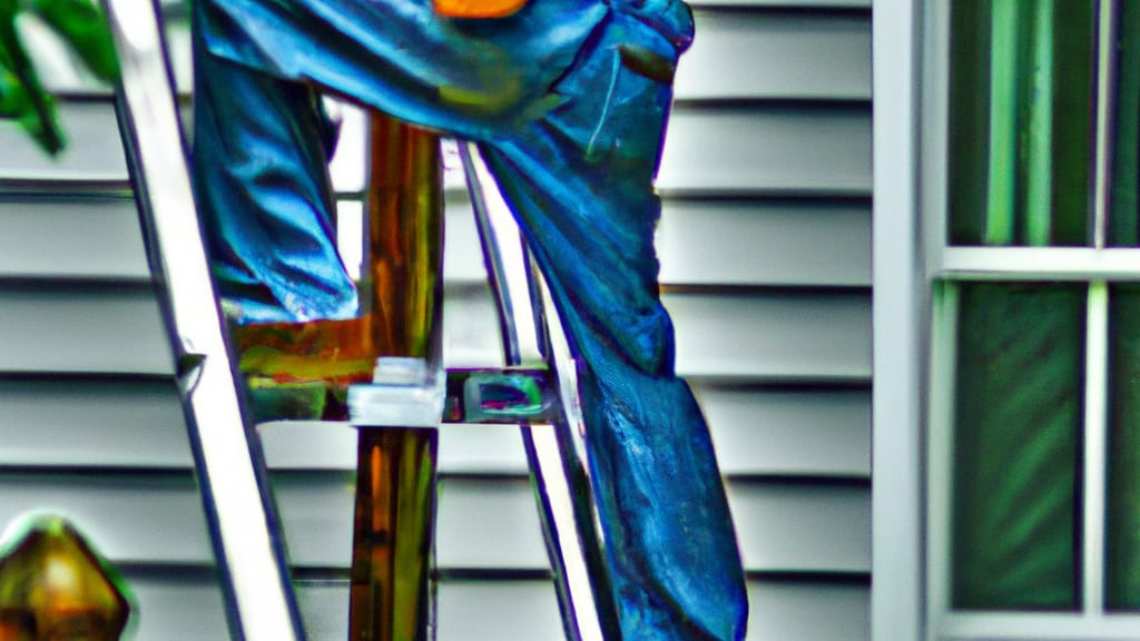 Man climbing ladder on Littleton, North Carolina home to replace roof