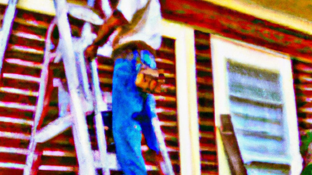 Man climbing ladder on Livingston, Tennessee home to replace roof