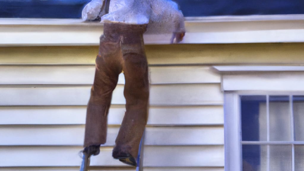 Man climbing ladder on Locust Grove, Virginia home to replace roof