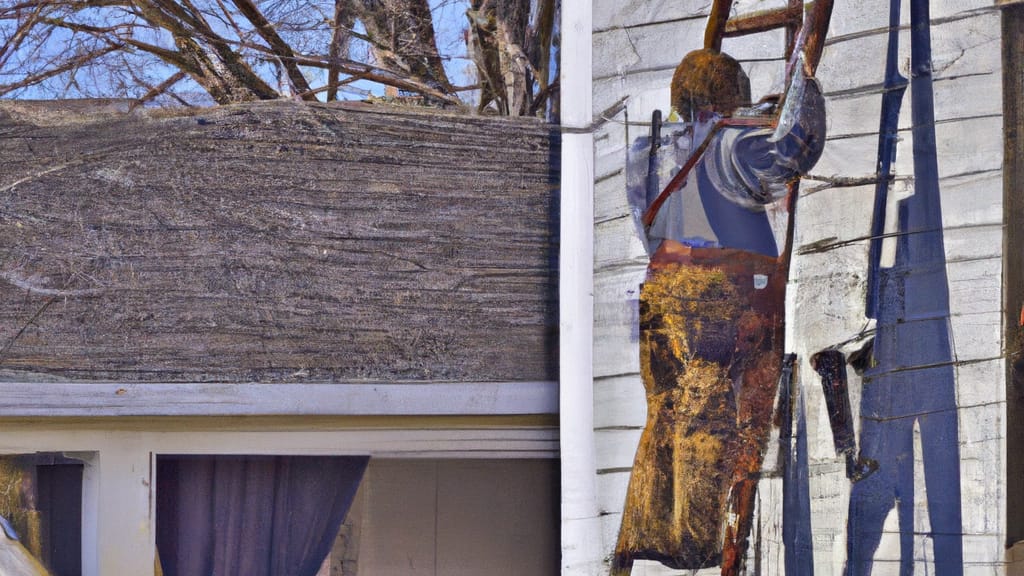 Man climbing ladder on Lodi, Wisconsin home to replace roof