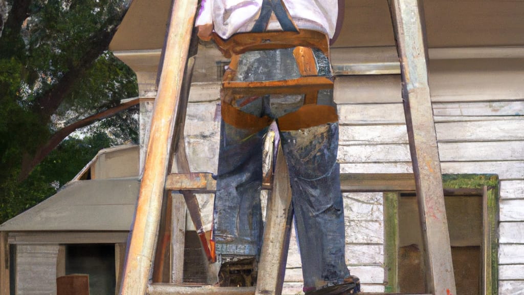 Man climbing ladder on Long Lake, Minnesota home to replace roof