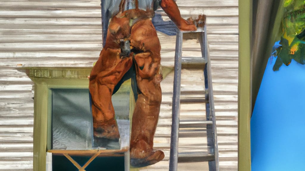 Man climbing ladder on Louisburg, Kansas home to replace roof