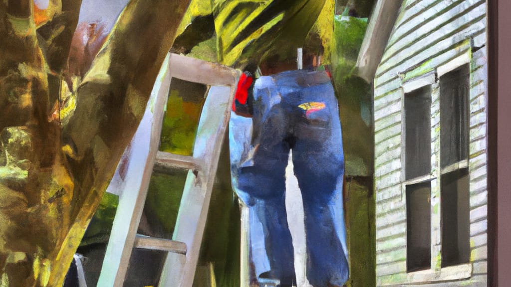Man climbing ladder on Lyman, South Carolina home to replace roof