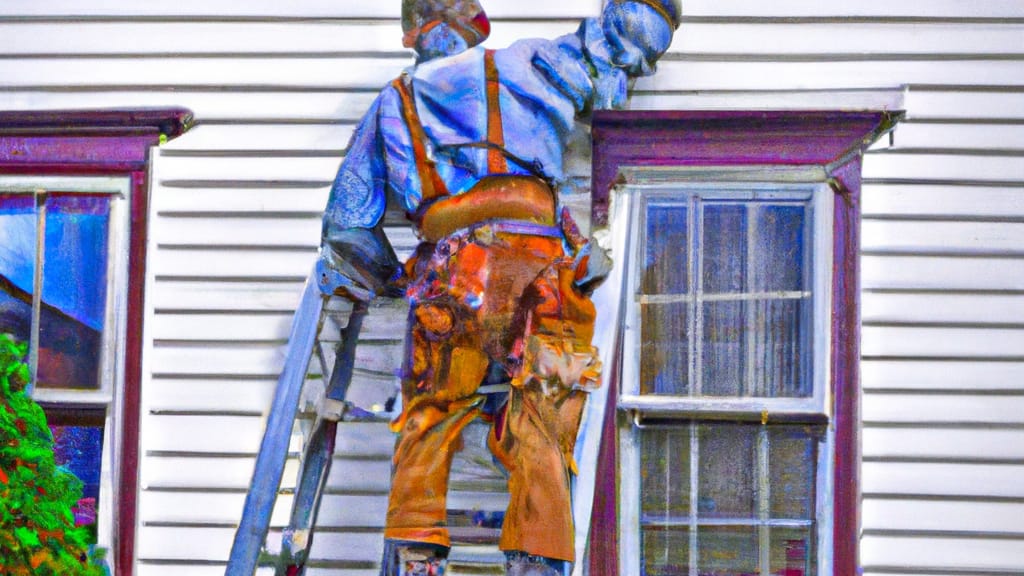 Man climbing ladder on Malvern, Pennsylvania home to replace roof