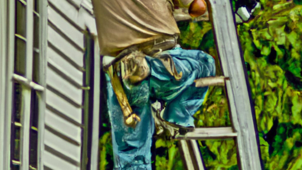 Man climbing ladder on Manassas Park, Virginia home to replace roof