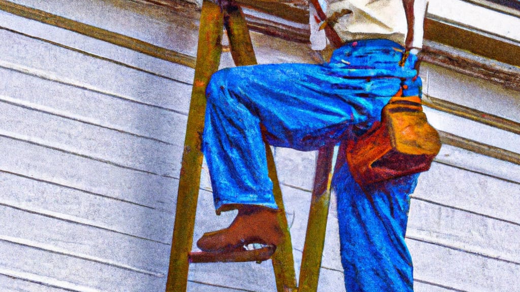 Man climbing ladder on Manheim, Pennsylvania home to replace roof