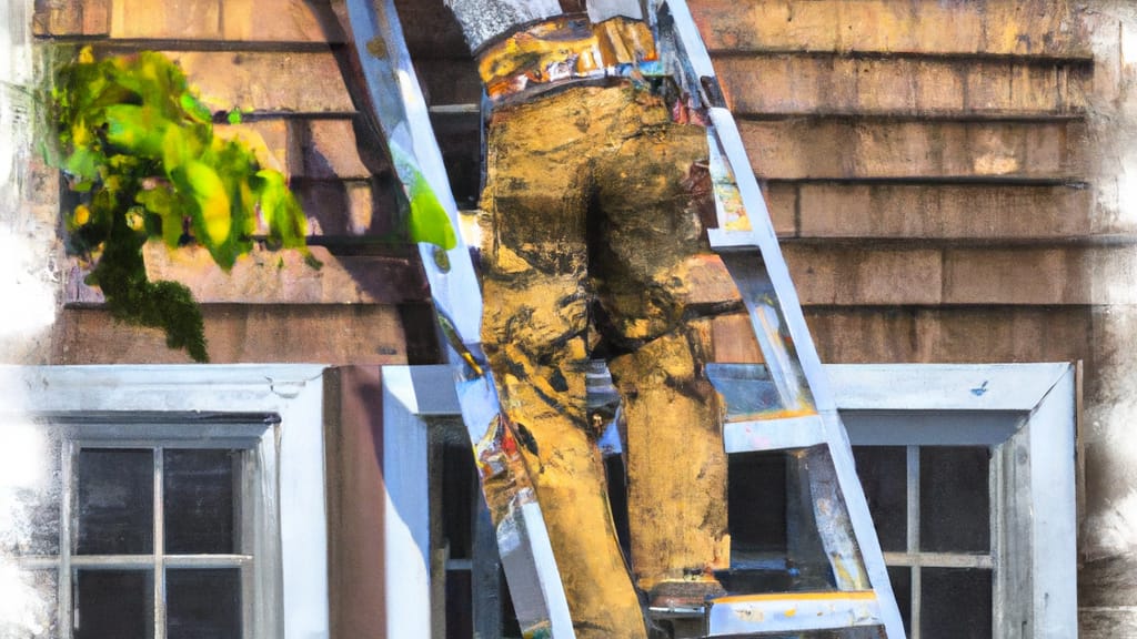 Man climbing ladder on Manlius, New York home to replace roof