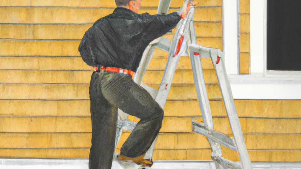 Man climbing ladder on Marine on Saint Croix, Minnesota home to replace roof