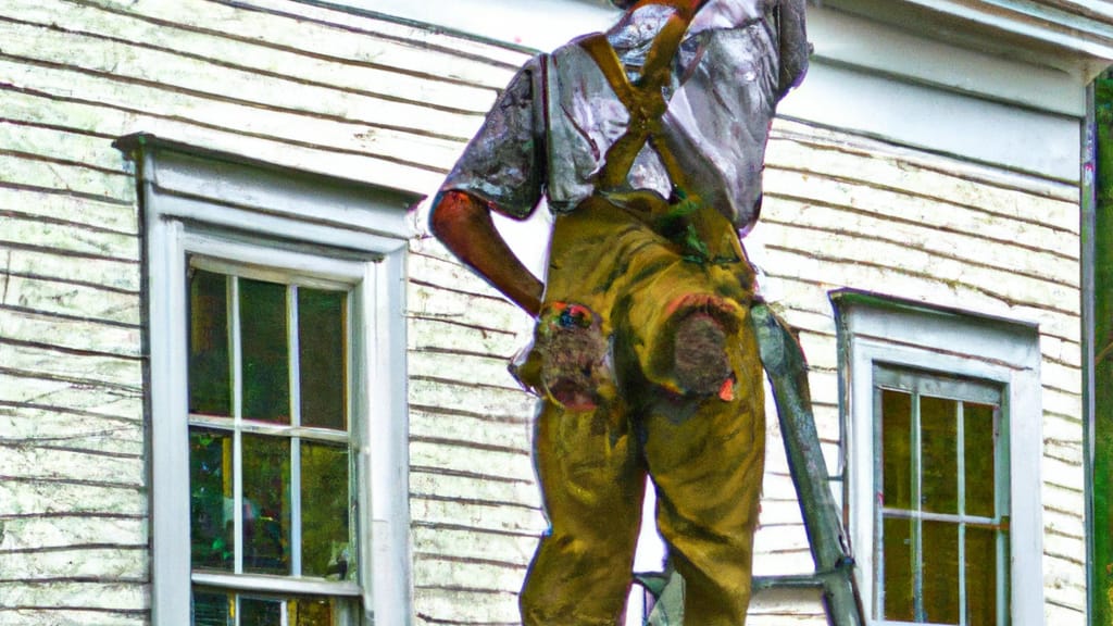 Man climbing ladder on Marriottsville, Maryland home to replace roof