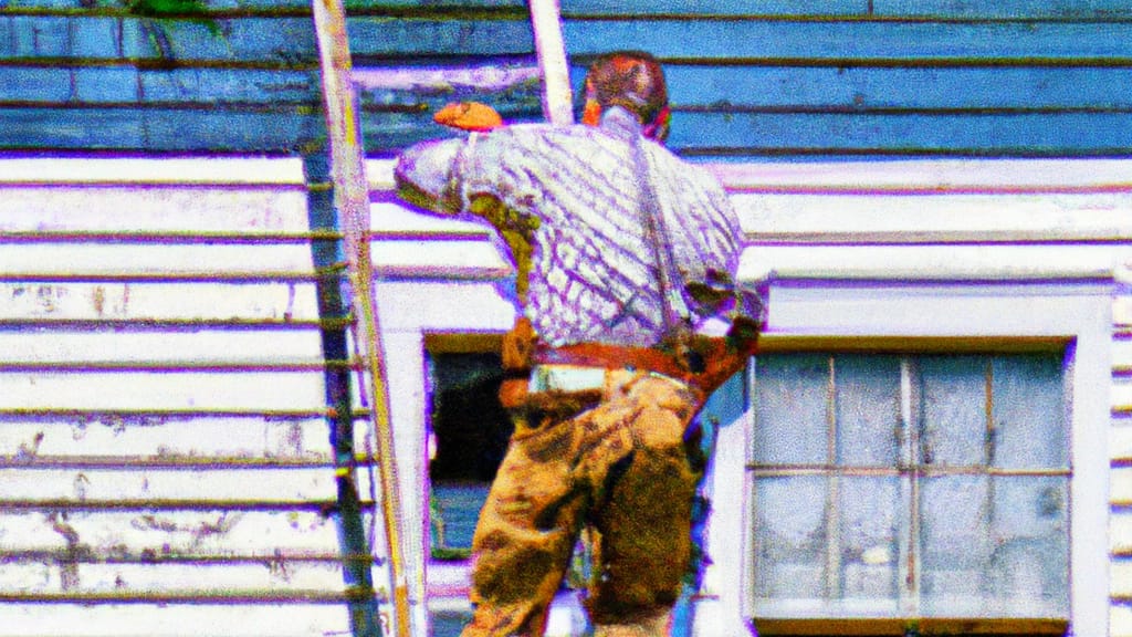 Man climbing ladder on McDonough, Georgia home to replace roof