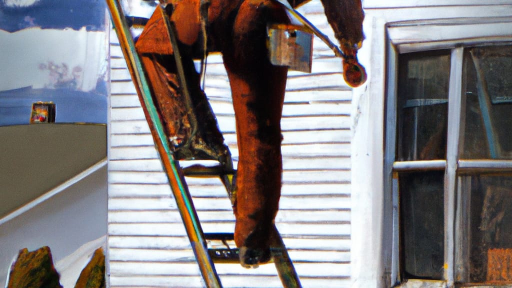 Man climbing ladder on Mechanicville, New York home to replace roof