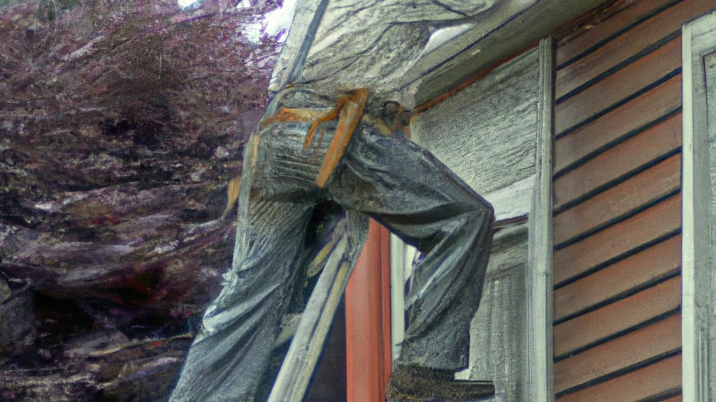 Man climbing ladder on Medway, Ohio home to replace roof