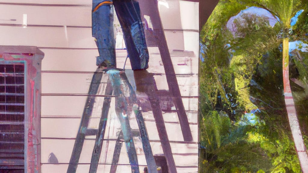 Man climbing ladder on Miami Gardens, Florida home to replace roof