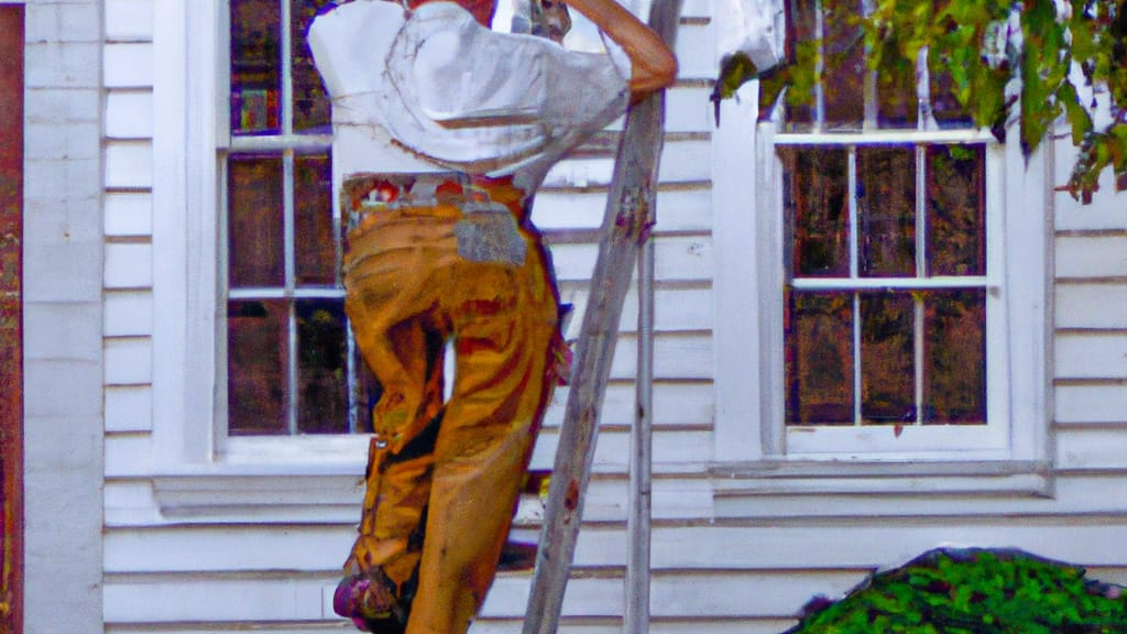 Man climbing ladder on Midland, North Carolina home to replace roof
