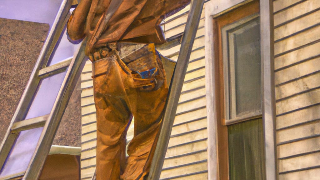 Man climbing ladder on Milaca, Minnesota home to replace roof