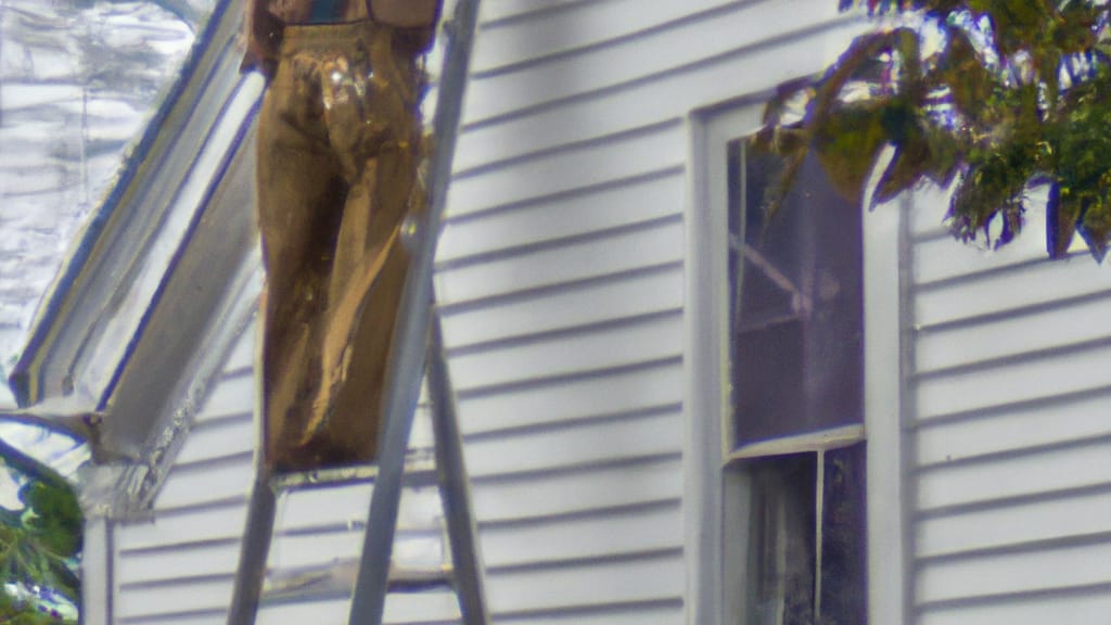 Man climbing ladder on Millersburg, Ohio home to replace roof