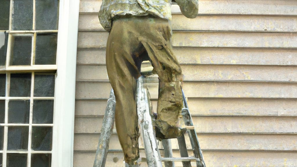 Man climbing ladder on Millington, New Jersey home to replace roof