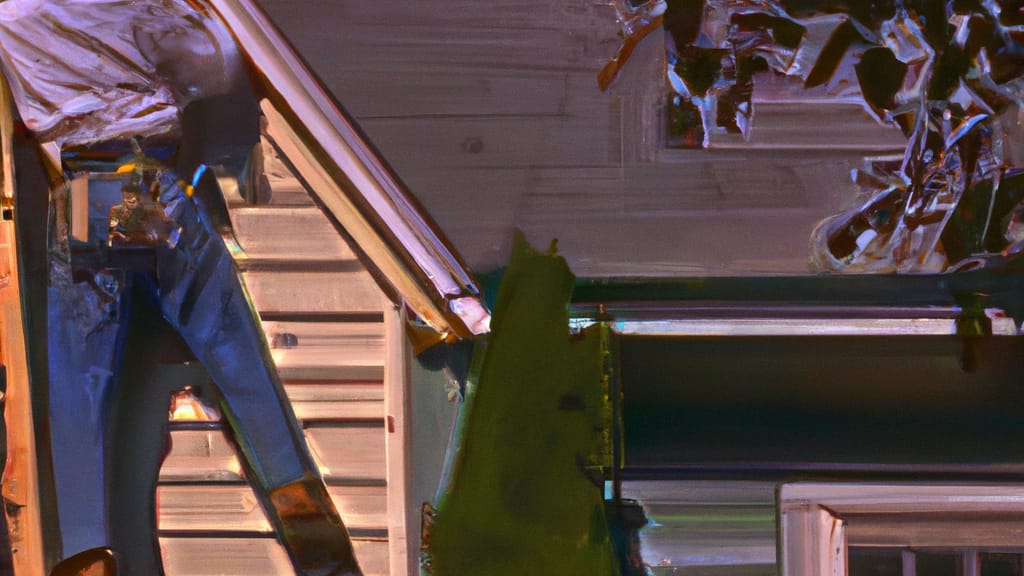 Man climbing ladder on Mohnton, Pennsylvania home to replace roof