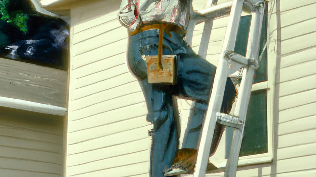 Man climbing ladder on Montgomery, Texas home to replace roof