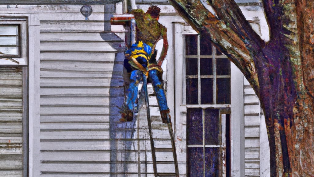 Man climbing ladder on Mount Airy, Georgia home to replace roof