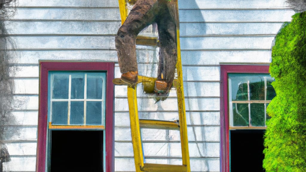 Man climbing ladder on Mount Bethel, Pennsylvania home to replace roof