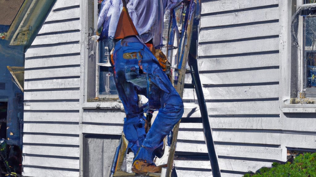 Man climbing ladder on Mountville, Pennsylvania home to replace roof
