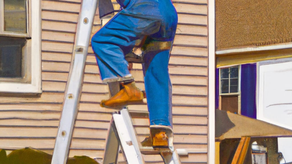 Man climbing ladder on New Egypt, New Jersey home to replace roof