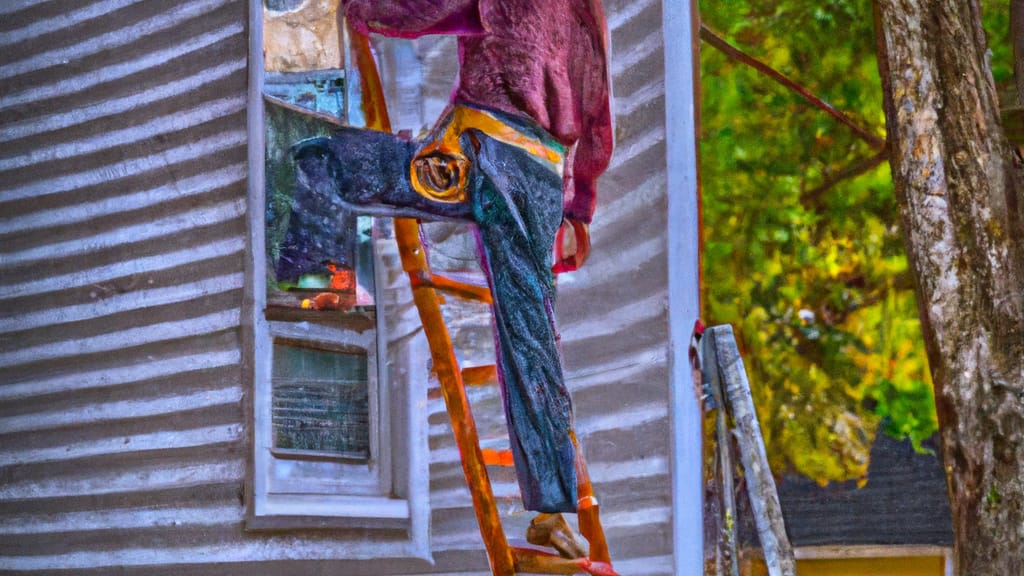 Man climbing ladder on New Hampton, New York home to replace roof