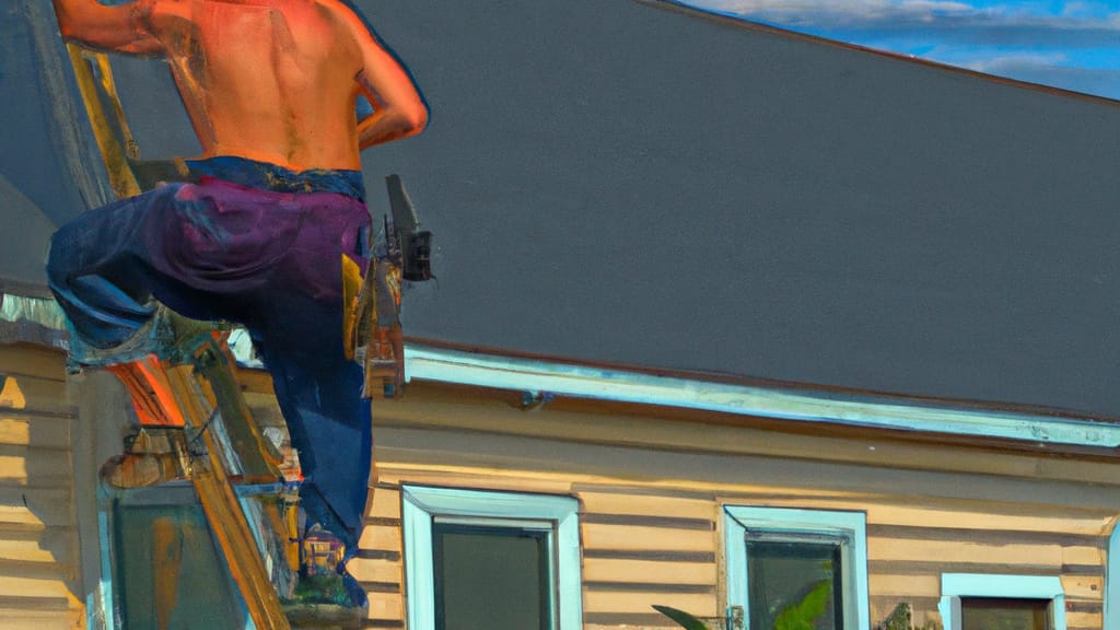 Man climbing ladder on Newport, Minnesota home to replace roof