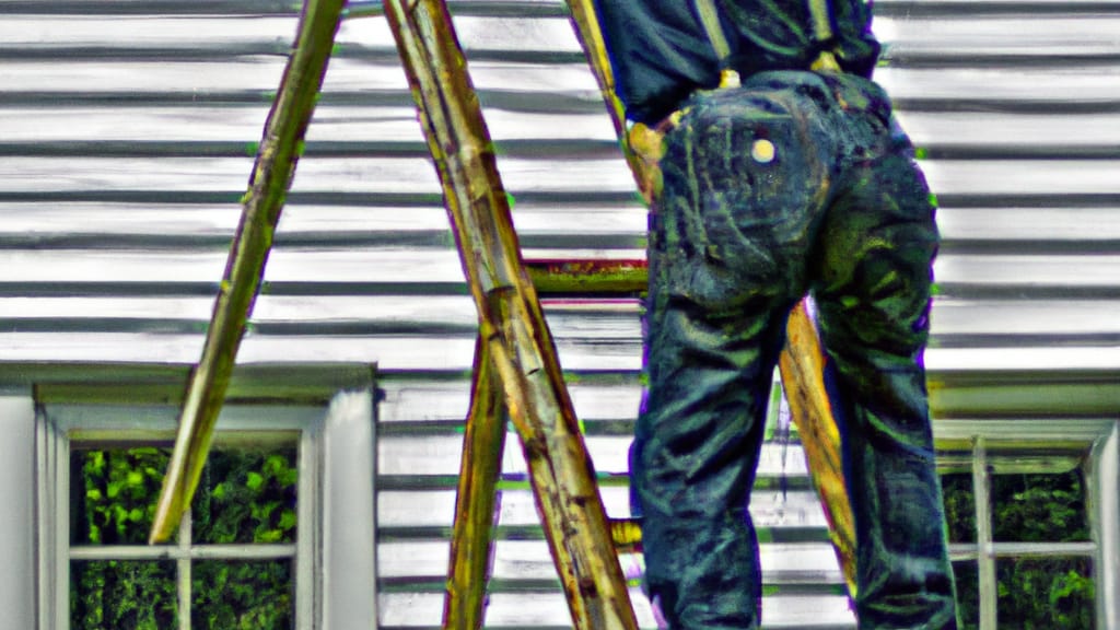 Man climbing ladder on Newtown, Pennsylvania home to replace roof