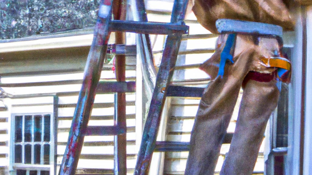 Man climbing ladder on North Attleboro, Massachusetts home to replace roof