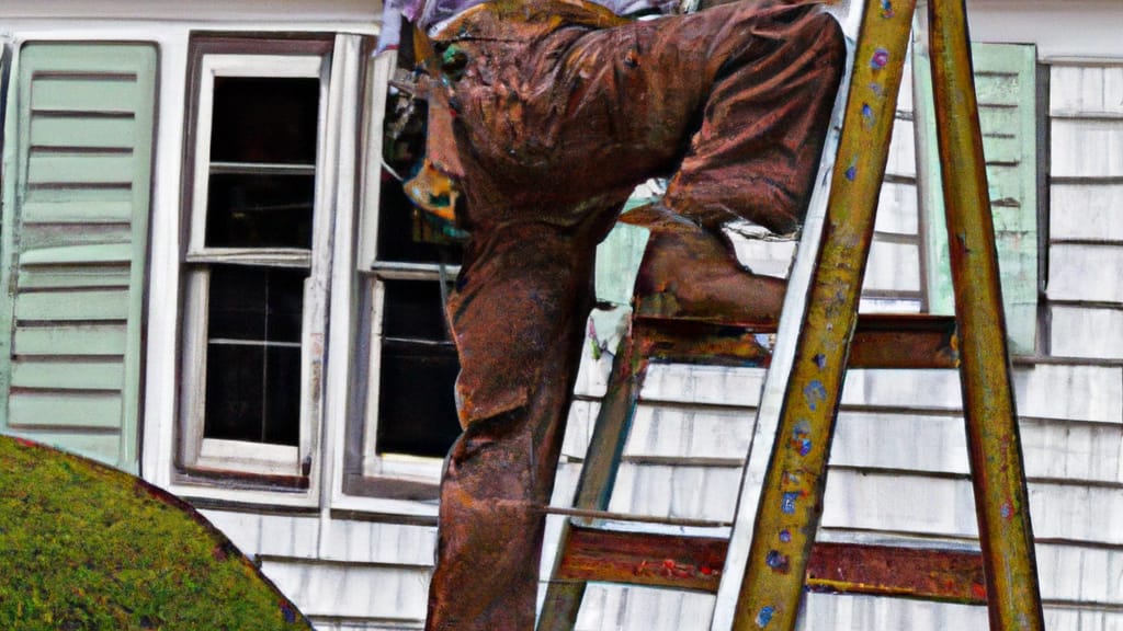 Man climbing ladder on North Billerica, Massachusetts home to replace roof