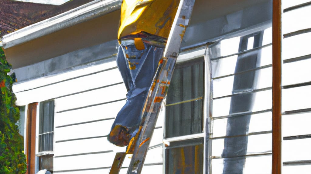 Man climbing ladder on North Rose, New York home to replace roof