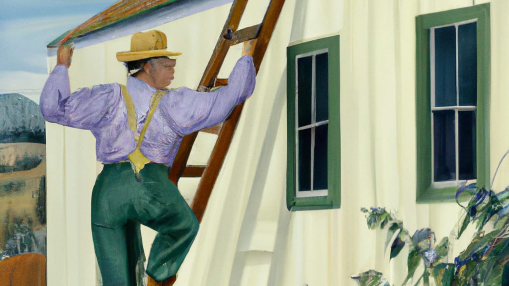 Man climbing ladder on Oak Hills, California home to replace roof