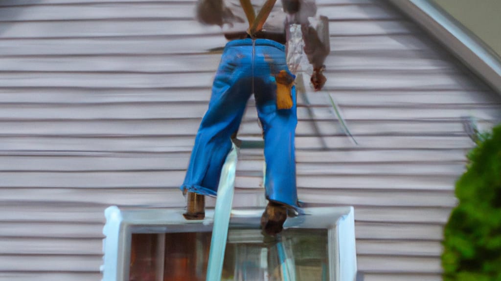 Man climbing ladder on Oakhurst, New Jersey home to replace roof