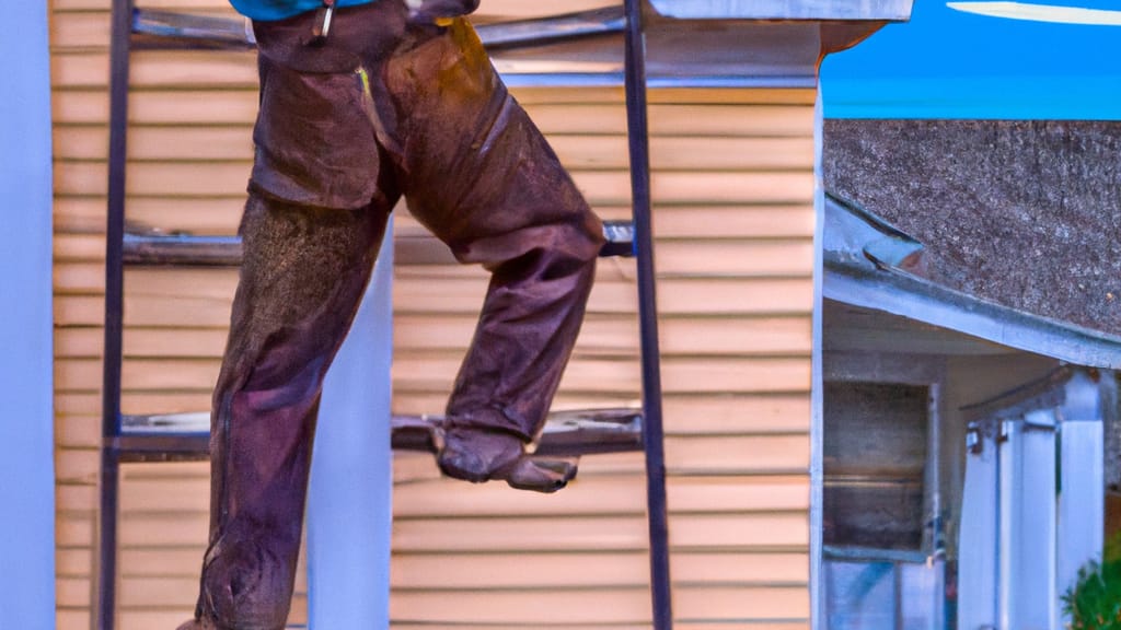 Man climbing ladder on Ogallala, Nebraska home to replace roof
