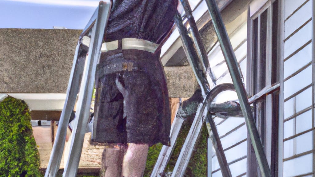 Man climbing ladder on Okemos, Michigan home to replace roof