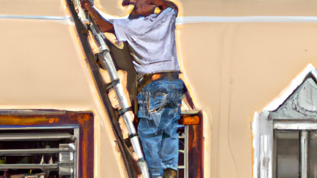 Man climbing ladder on Opa Locka, Florida home to replace roof