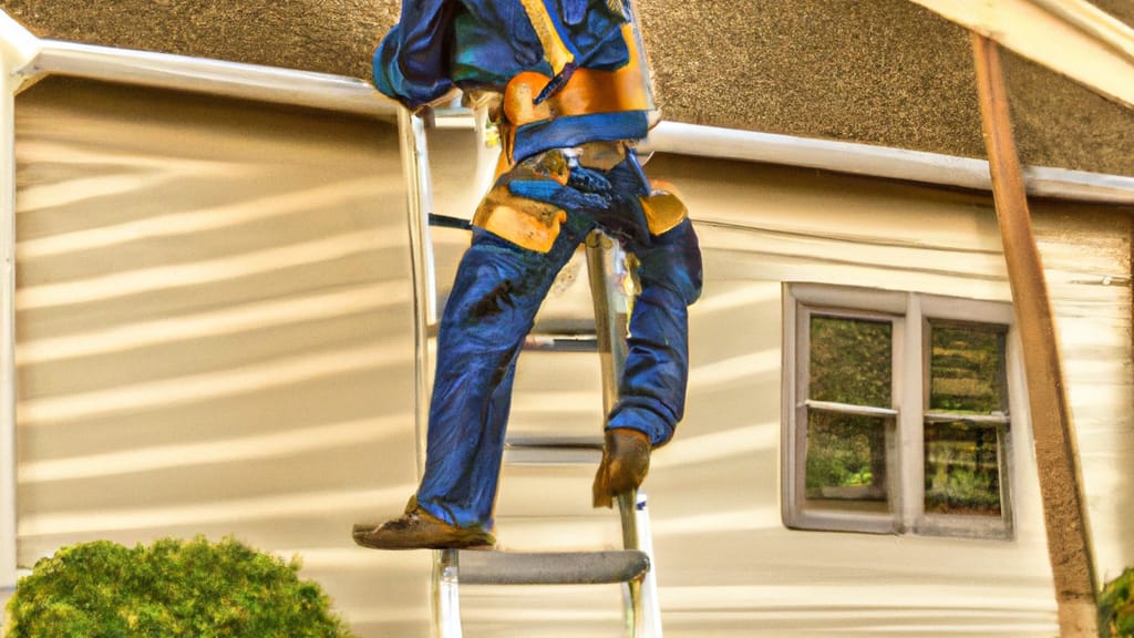 Man climbing ladder on Oronoco, Minnesota home to replace roof