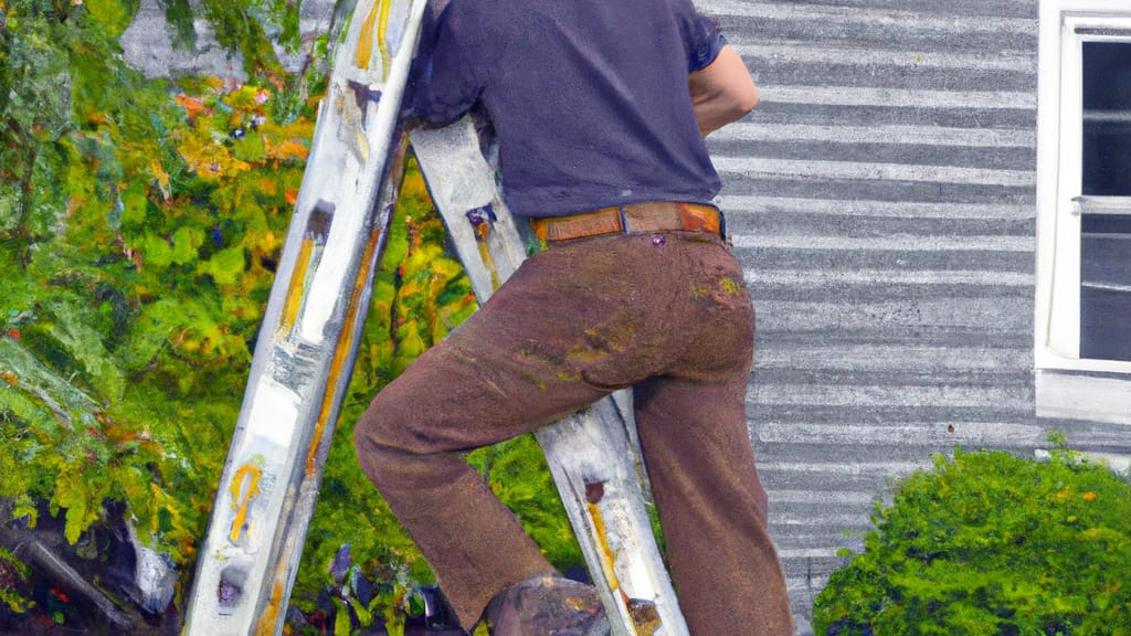 Man climbing ladder on Osterville, Massachusetts home to replace roof