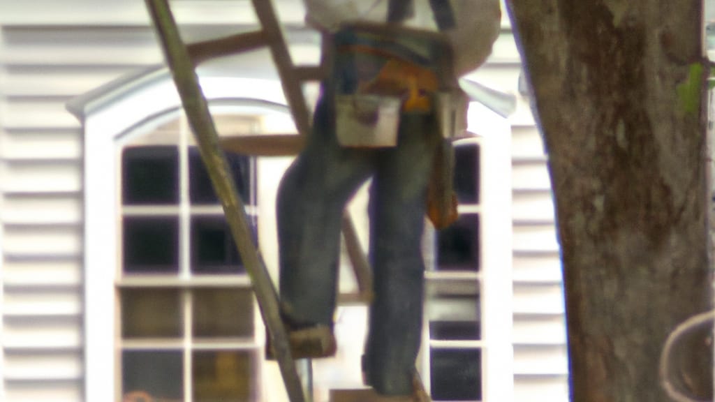 Man climbing ladder on Oxford, Georgia home to replace roof