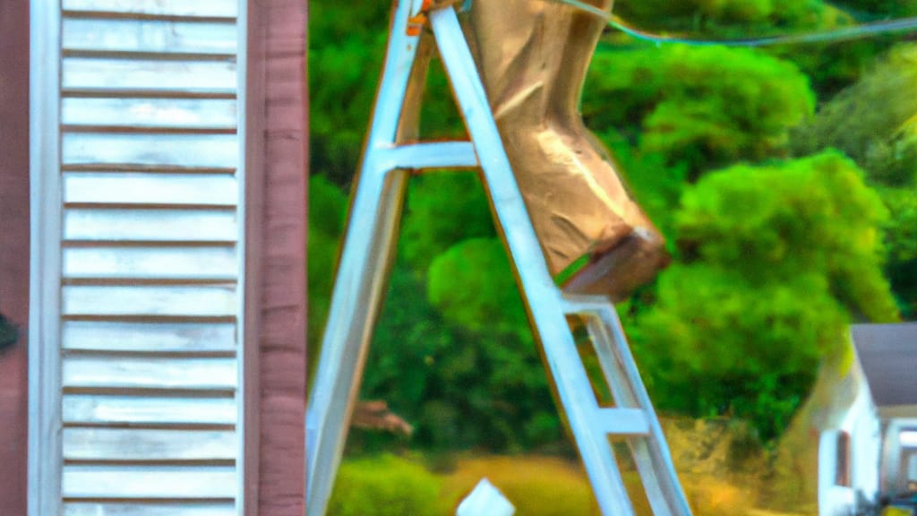 Man climbing ladder on Oxford, North Carolina home to replace roof