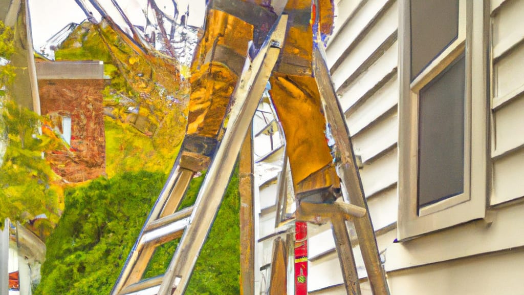 Man climbing ladder on Parsippany, New Jersey home to replace roof