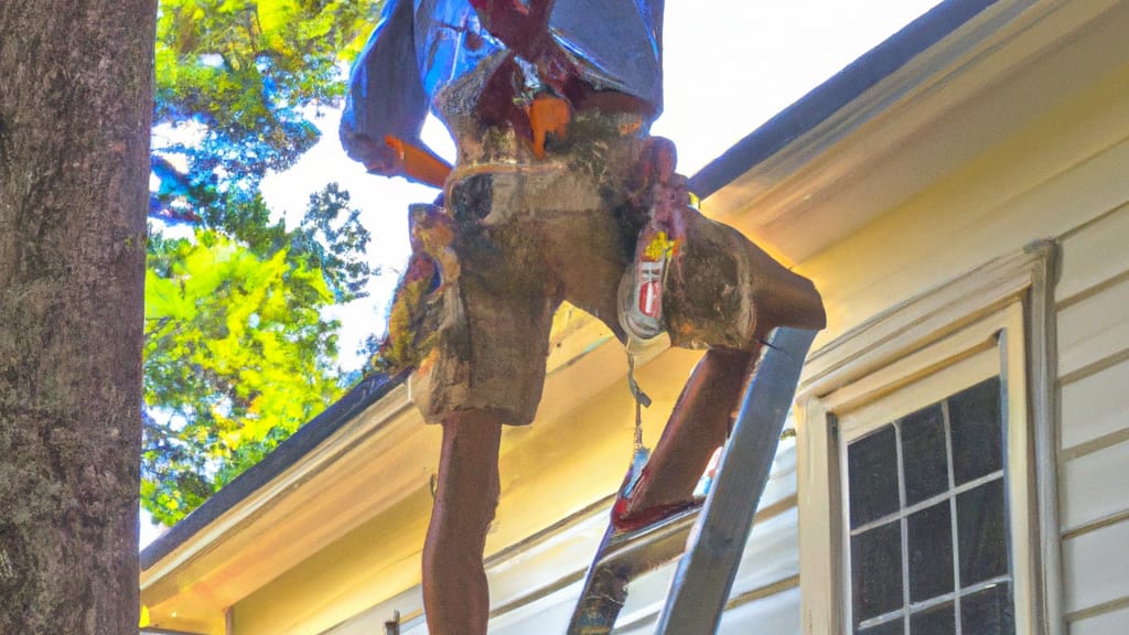 Man climbing ladder on Peachtree Corners, Georgia home to replace roof