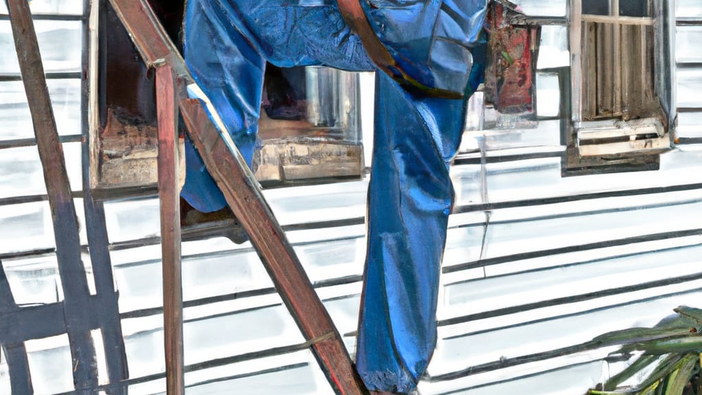 Man climbing ladder on Pelzer, South Carolina home to replace roof