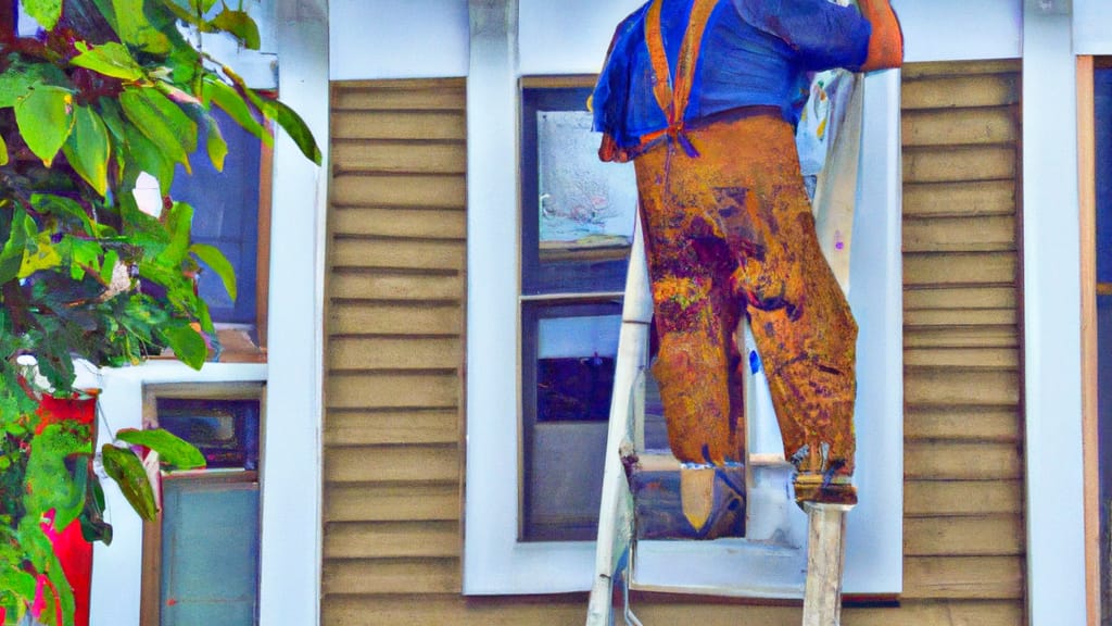Man climbing ladder on Pendleton, Indiana home to replace roof