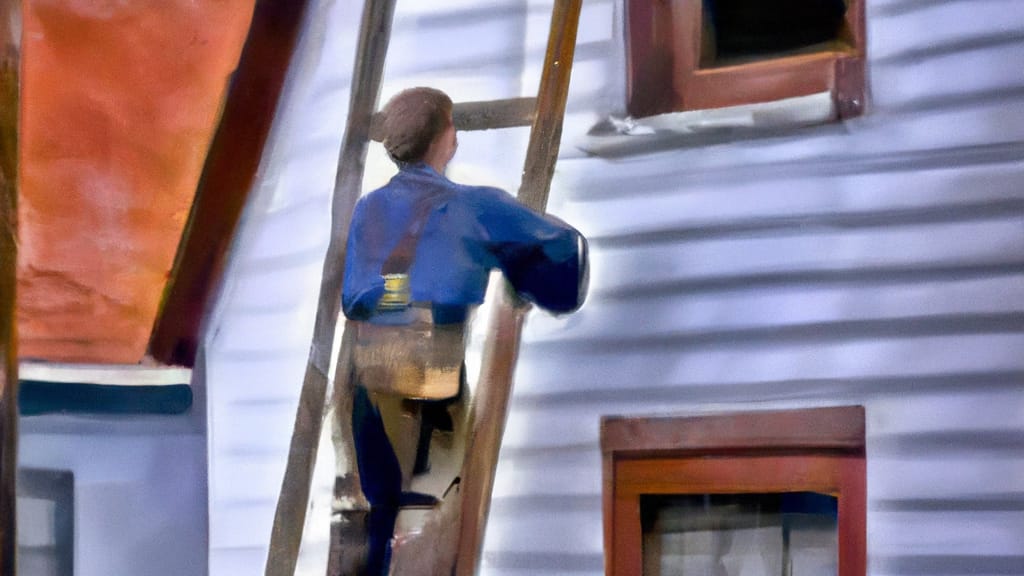 Man climbing ladder on Pennsburg, Pennsylvania home to replace roof