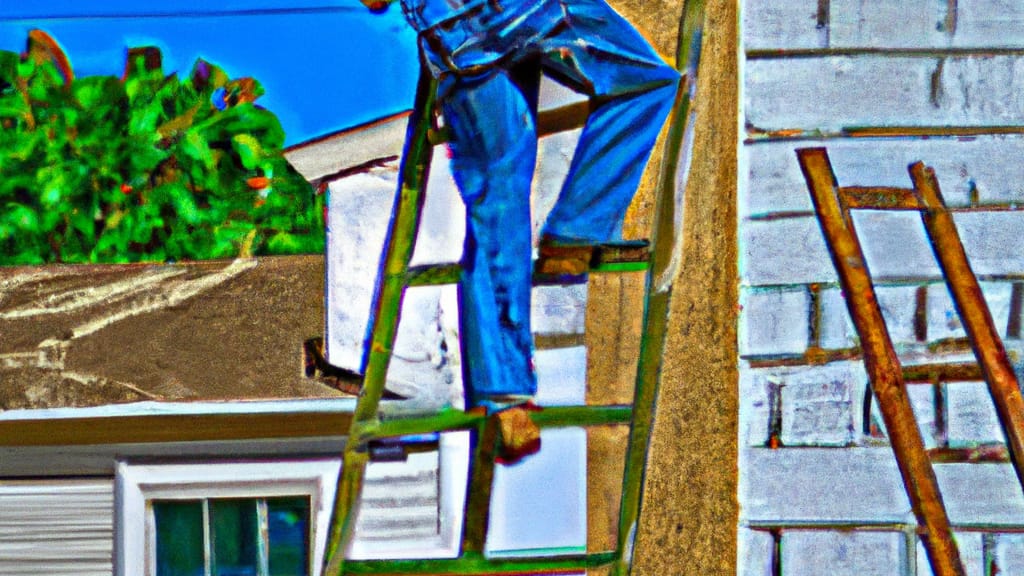 Man climbing ladder on Perry, Kansas home to replace roof